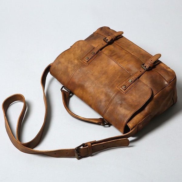 Handmade Leather Mens Cool Vintage Shoulder Bag Messenger Bag Bike Bag Cycling Bag for men