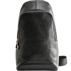 Black Cool Leather Mens Sling Bag Chest Bag Black One Shoulder Backpack Sling Pack for Men