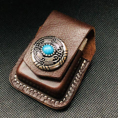 Brown Handmade Leather Mens Horse Zippo Lighter Holders Lighter Case For Men