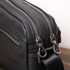 Black Cool Leather Small Zipper Messenger Bag Black Courier Bag Side Bag Black Shoulder Bag For Men