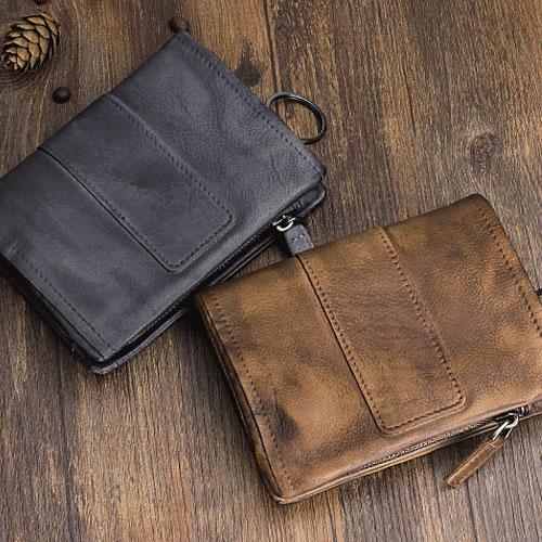 2021 New Men Short Wallets Real Leather Short Cards Holder Chain