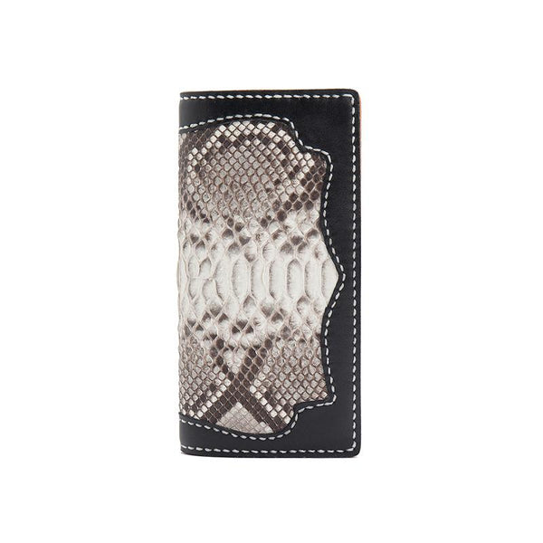 Cool Black Snakeskin Leather Mens Long Wallet Handmade Bifold Long Wallet For Men