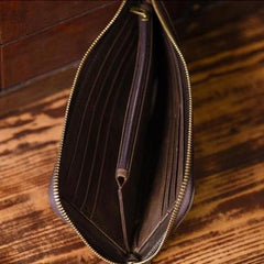 Handmade Leather Mens Cool Long Leather Wallet Zipper Clutch Wallet for Men - iChainWallets