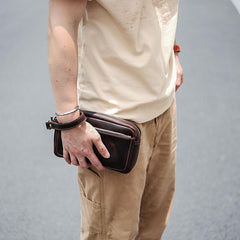 Vintage Dark Brown Leather Mens Phone Wallet Clutch Wallet Wristlet Bag Zipper Long Wallet For Men