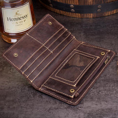 Dark Brown Cool Mens long Wallet Bifold Long Wallet Phone Wallet for Men