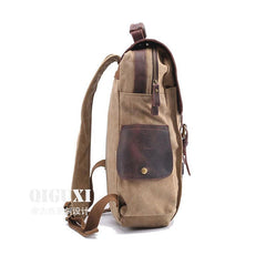 Mens Canvas Leather Backpack Canvas Hiking Backpack Canvas Travel Backpack for Men