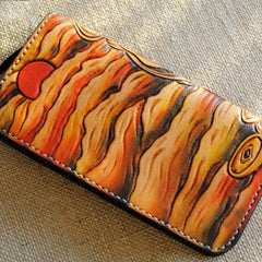 Handmade Tooled Brave Troops Long Leather Mens Cool Long Leather Wallet Zipper Clutch Wallet for Men