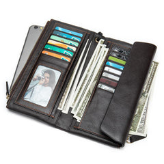 Cool Leather Long Wallet for Men Black Envelope Wallet Wristlet Clutch Wallet For Men