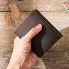 Coffee Cool Leather Mens Small Wallets Bifold Vintage Slim billfold Wallet for Men