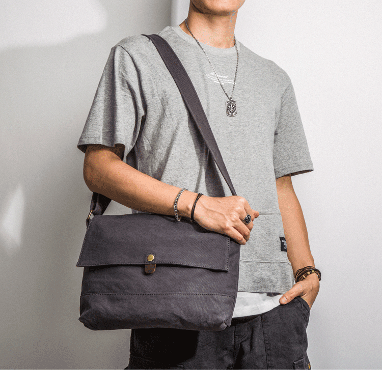 Cool Casual Canvas Men's Gray Side Bag Postman Bag Messenger Bag For M
