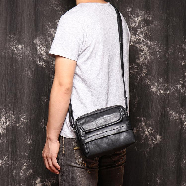 Black LEATHER MENS Small SIDE BAG COURIER BAG Black Small MESSENGER BAG FOR MEN