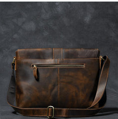 Vintage Leather Mens 13‘’ Brown Side Bag Messenger Bag Courier Bag For Men