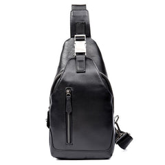 Cool Black Leather Mens Sling Bags Crossbody Pack Black Chest Bags Sling Pack for men