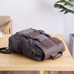 Dark Gray Waxed Canvas Mens Large 15'' Laptop Backpack College Backpack Hiking Backpack for Men