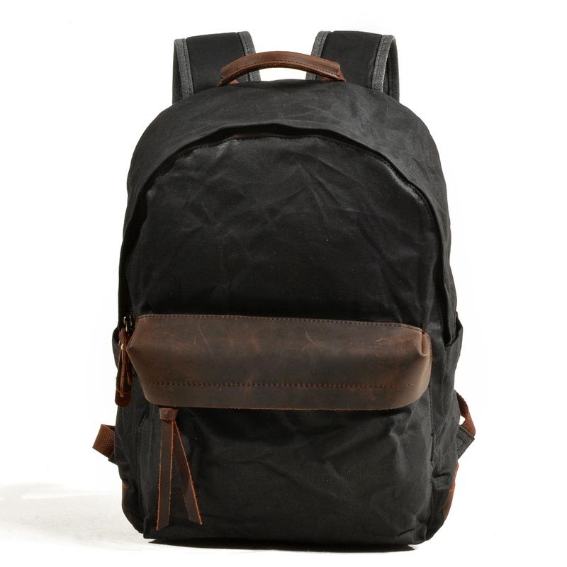 Cool Canvas Leather Mens Green Backpack Computer Backpack Black Travel Backpack for Men