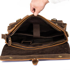 Vintage Brown Leather Men's Professional Briefcase 13‘’ Laptop Shoulder Briefcase For Men