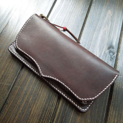 Handmade Leather Mens Long Clutch Wallet Cool Wallet Long Wallets Biker Chain Wallet for Men