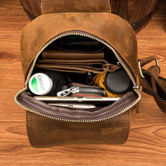 Cool Dark Brown Leather Mens Sling Bag Crossbody Pack One Shoulder Pack Brown Chest Bag for men