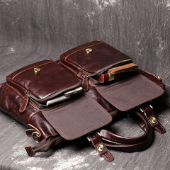 Oiled Leather Men's Red Brown Professional Briefcase 14‘’ Laptop Handbags Business Bag For Men