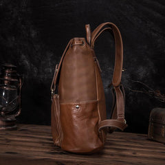 Top Brown Leather Men's Satchel Backpack Computer Backpack 14 inches School Backpack For Men