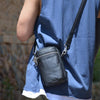 Black LEATHER MEN'S Small Belt Pouch Mini Side bag Vertical Phone Bag MESSENGER BAG Waist Bag FOR MEN