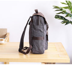 Dark Gray Waxed Canvas Mens Large 15'' Laptop Backpack College Backpack Hiking Backpack for Men