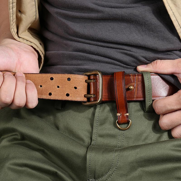 Handmade Leather Mens Casual Black Belt Double Holes Belt Brown Belt For Men