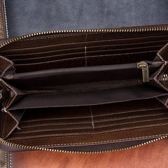 Brown Vintage Chain Wallet Leather Mens Gray Long Biker Wallet Zipper Clutch Wallet For Men