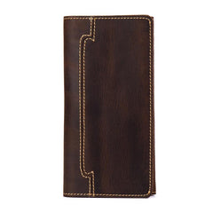 Cool Dark Brown Mens long Wallet Trifold Multi Cards Long Wallet  for Men