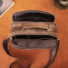 Brown Cool Leather Small Vertical Side Bag Briefcase Messenger Bag Brown Handbag Shoulder Bag For Men