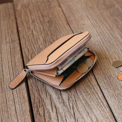 Leather Mens Zipper Front Pocket Wallet Card Wallet Slim Small Change Wallet for Men