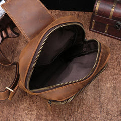 Vintage Brown Leather Men's Sling Bags Chest Bag One Shoulder Backpack For Men