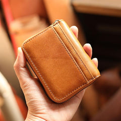 Black Leather Mens Card Short Wallet Zipper Small Card Wallet Card Holders For Men