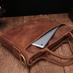 Cool Brown Leather Mens Vintage Small Briefcase Work Bag Shoulder Bag For Men