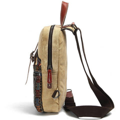 Cool Canvas Leather Mens Embroidered Sling Bag Chest Bag Gray One Shoulder Backpack for Men