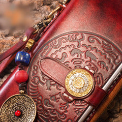 Handmade Leather Mens Chain Biker Wallet Cool Leather Wallet Long Phone Wallets for Men