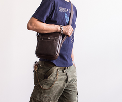 Genuine Leather Mens Cool Messenger Bag Sling Bag Chest Bag Bike Bag Cycling Bag for men