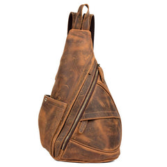 Leather Mens Cool 10 inches Sling Bag Crossbody Bag Chest Bag for men