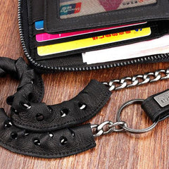 Handmade Leather Mens Chain Biker Wallet Cool Leather Wallet Bifold billfold Wallets