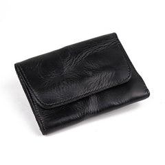 Vintage Brown Leather Men's Small Wallet Card Wallet Black Short Front Pocket Wallet For Men