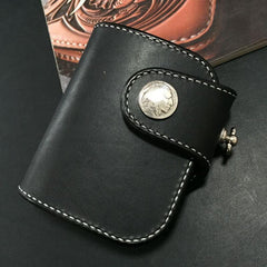 Handmade Leather billfold Biker Wallet Mens Cool billfold Chain Wallet Trucker Wallet with Chain