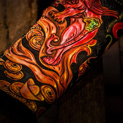 Handmade Leather Monster Mens Chain Biker Wallet Cool Leather Wallet Long Tooled Wallets for Men