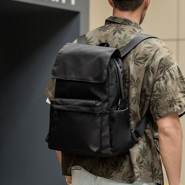 Fashion Black Mens Nylon Backpack Travel Backpacks 15‘’ Laptop Backpack College Bag for men