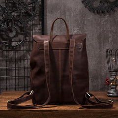 Vintage Mens Coffee Leather Backpack Travel Backpack Leather Hiking Backpack for Men