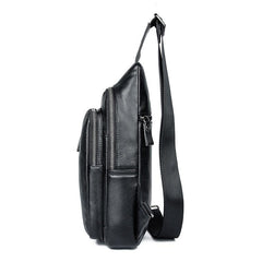 Badass Black Leather Backpack Men's 8-inch Sling Bag Chest Bag One shoulder Backpack Sports Bag For Men