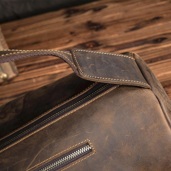 Large Mens Leather Bucket Sling Bag Chest Bags One Barrel Sling Backpack For Men - Top View