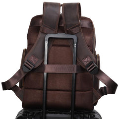Dark Brown Leather Men's 17-inch Huge Computer Backpack Large Travel Backpack Large College Backpack For Men