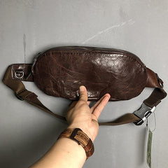 Black Cool Leather Men Fanny Pack Waist Bags Hip Pack Coffee Chest Bag Belt Bag Bumbag for Men