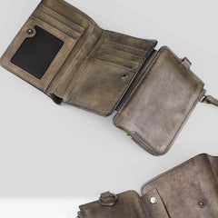 Handmade Leather Mens Chain Biker Wallet Cool Leather Wallet Trifold billfold Wallets