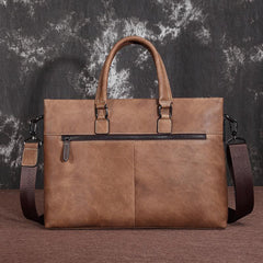 Brown Leather Men 13 inches Vintage Briefcase Handbag Gray Brown Laptop Handbag Side Bag For Men
